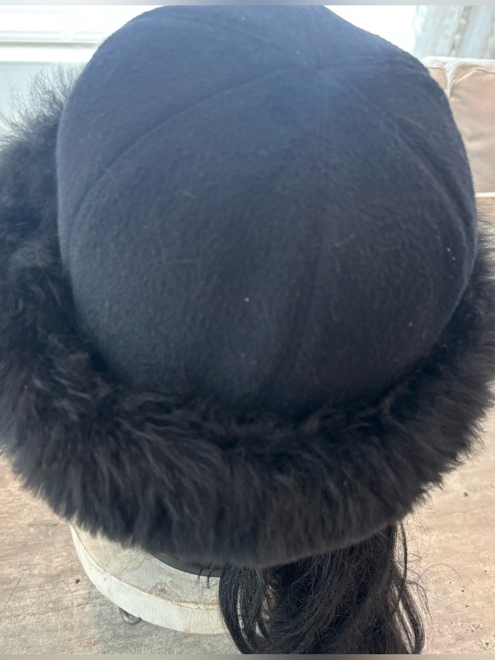 Classic Black Fur-Trim Wool Hat - Women